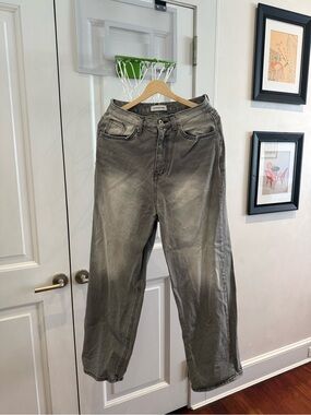 The  Frankie Show Baggy Washed Gray Straight-Leg Jeans